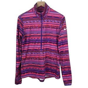 Nike Pro Womens Pink Purple Geometric Long Sleeve‎ 1/2 Zip Athletic Jacket Large